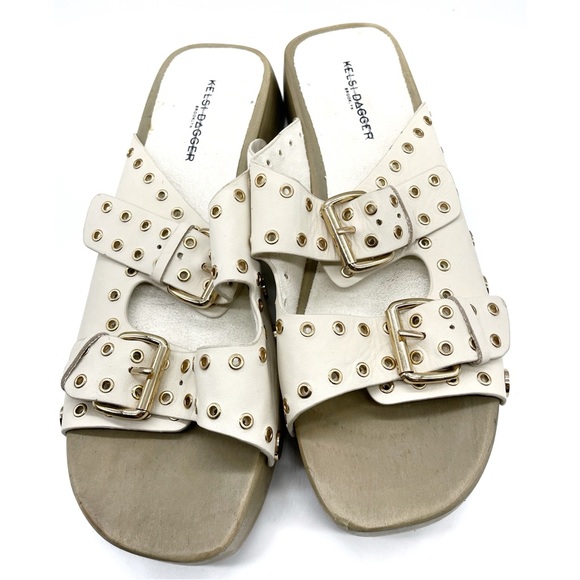 Kelsi Dagger Brooklyn Jolt Studded Heeled Sandals Creme Anthropology Size 8.5 - Picture 1 of 8